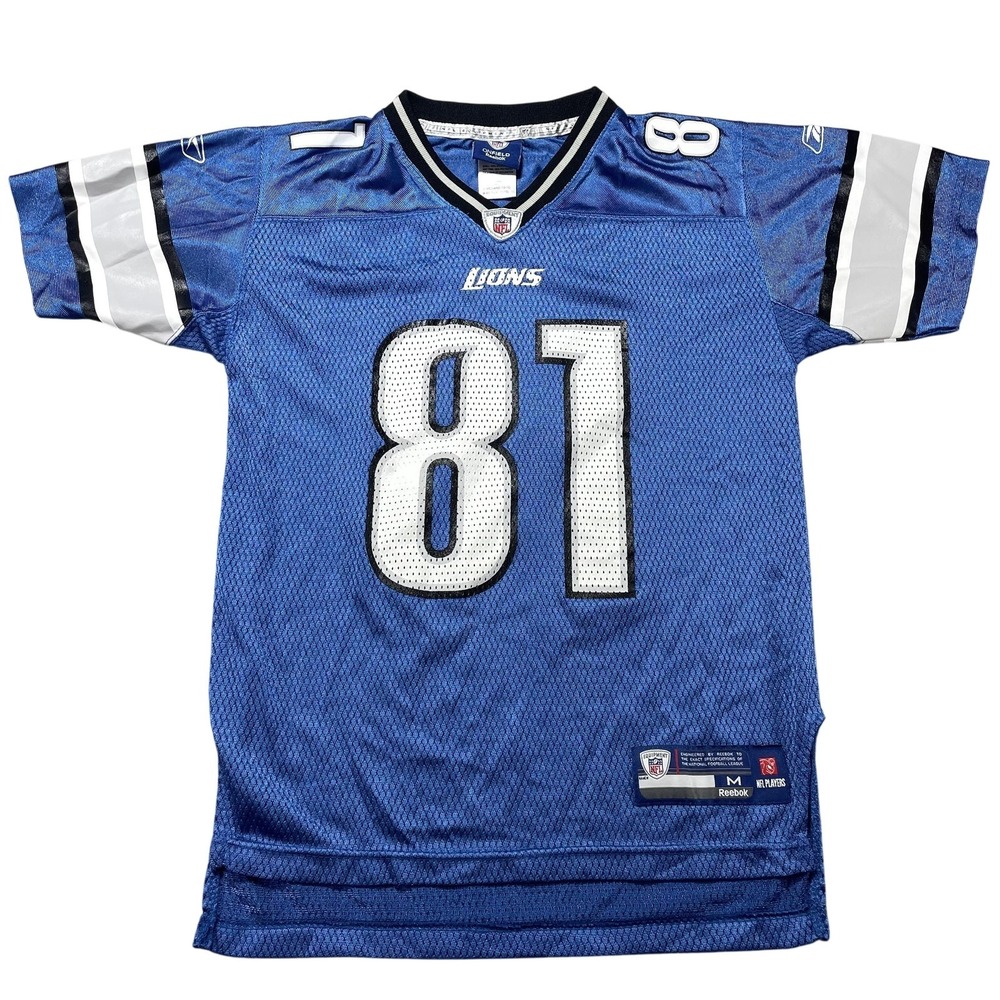 Detroit Lions Jersey Boys Medium Blue NFL Football Calvin Johnson 81 Reebok